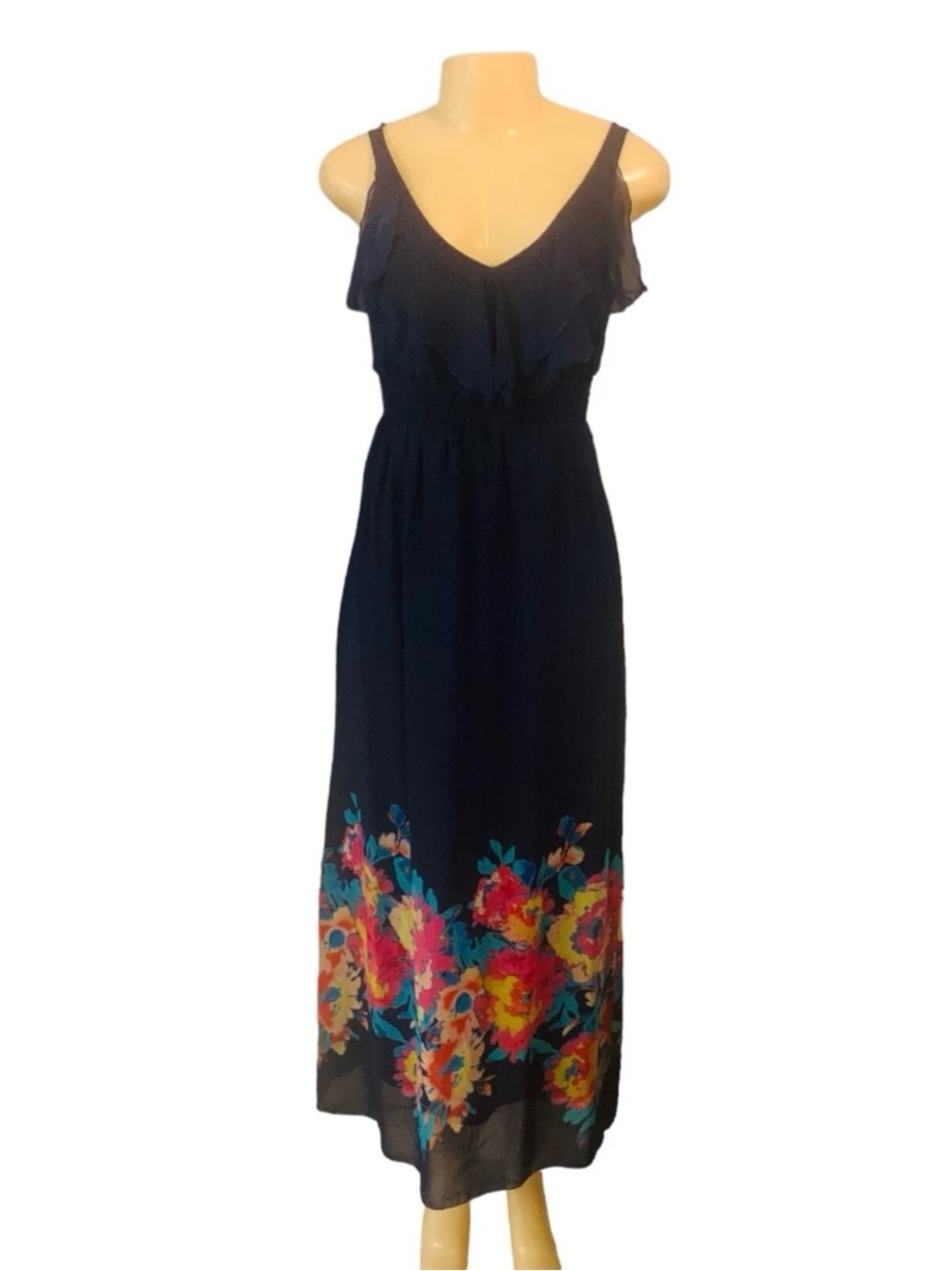 Old Navy Sz XS Woman Maxi Dress Blue Floral